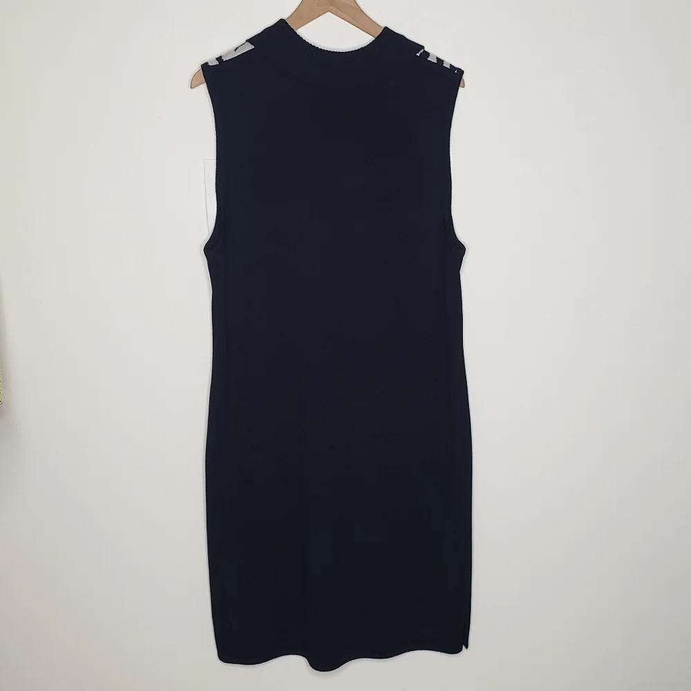 St. John Sport Dress Extra Large Knit Sleeveless Black White Zebra Collared Wool - Picture 6 of 15